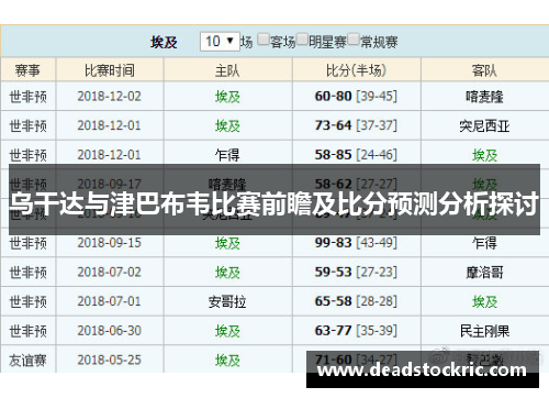 乌干达与津巴布韦比赛前瞻及比分预测分析探讨